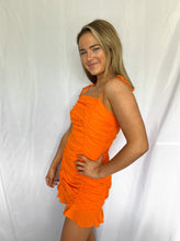 Load image into Gallery viewer, Mini short orange tie strap sleeveless dress trendy trending summer sundress
