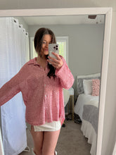 Load image into Gallery viewer, Pink Sequin Long Sleeve Button Up Shirt
