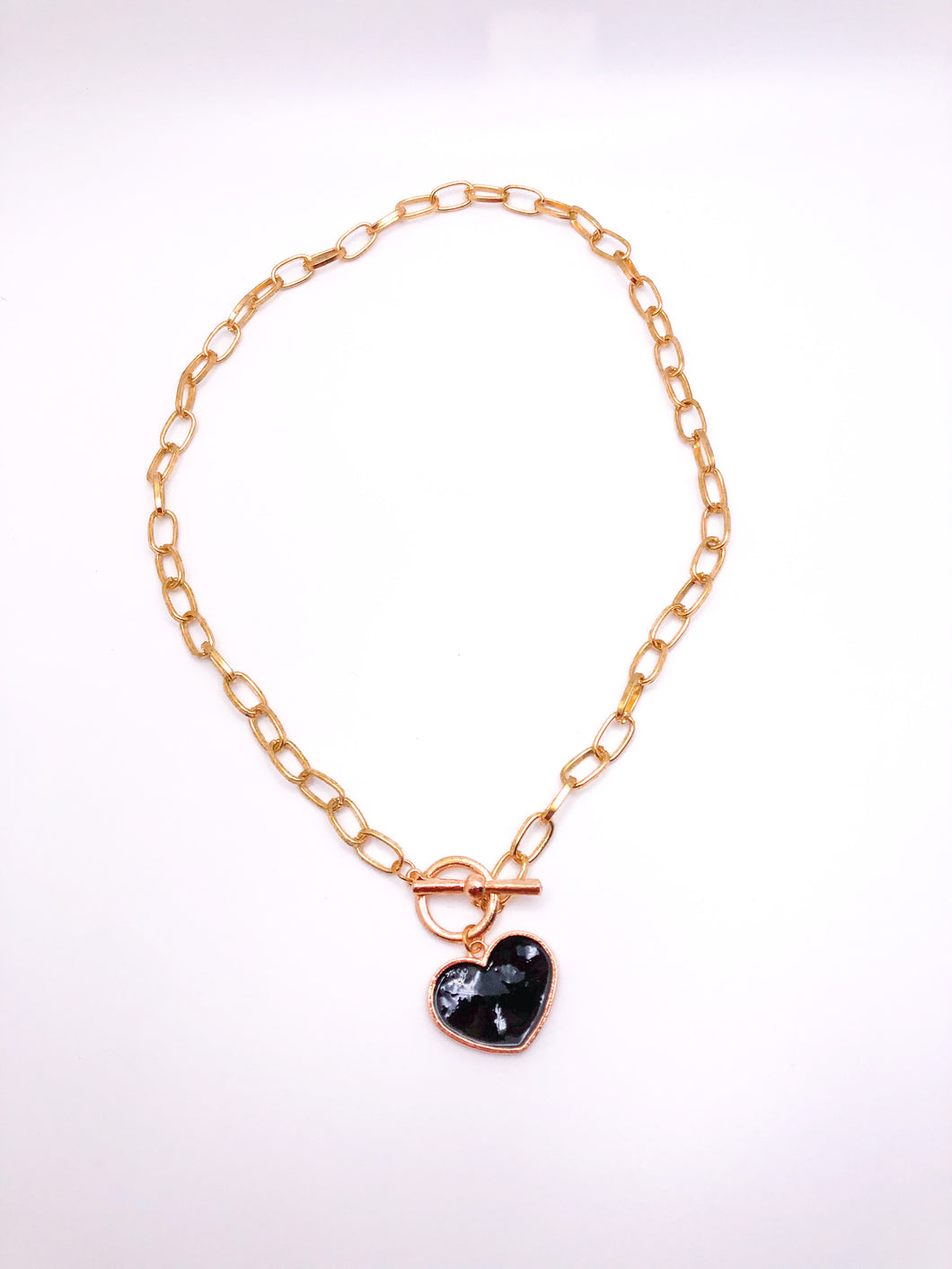 Gold Chain Heart Pendant Necklace Black