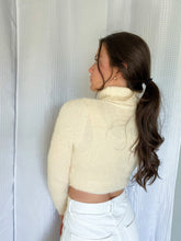 Load image into Gallery viewer, Cropped Cream Fuzzy Turtleneck Sweater
