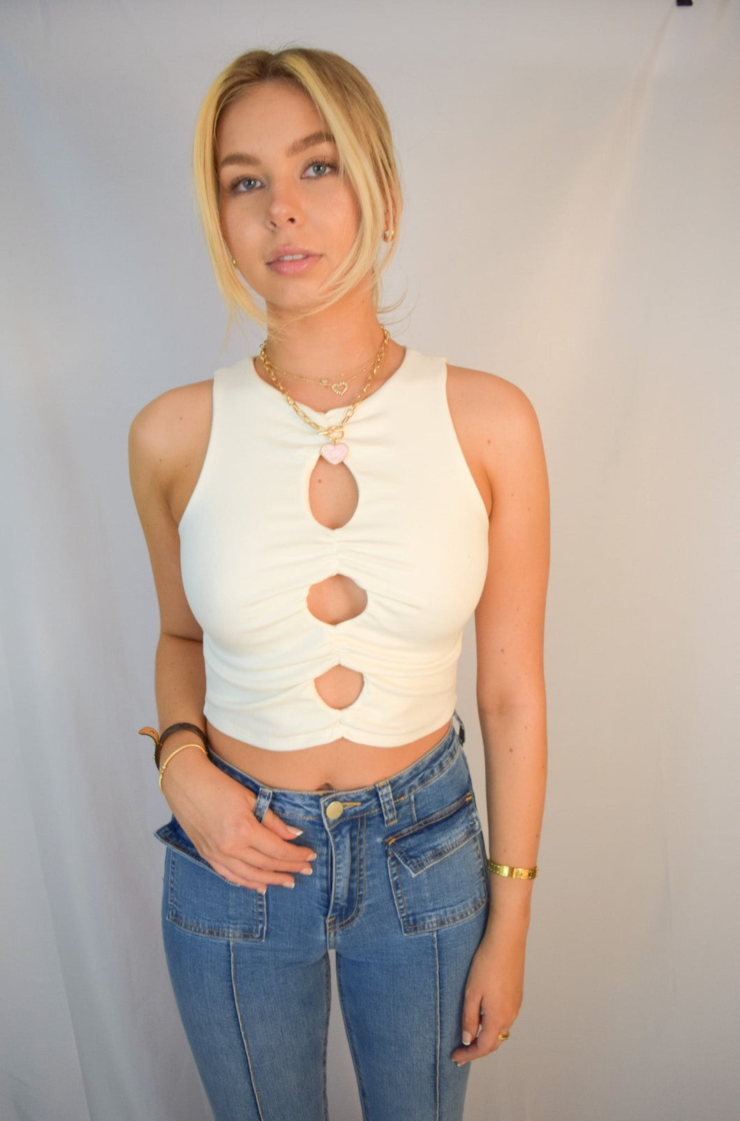 White Cut Out Crop Top