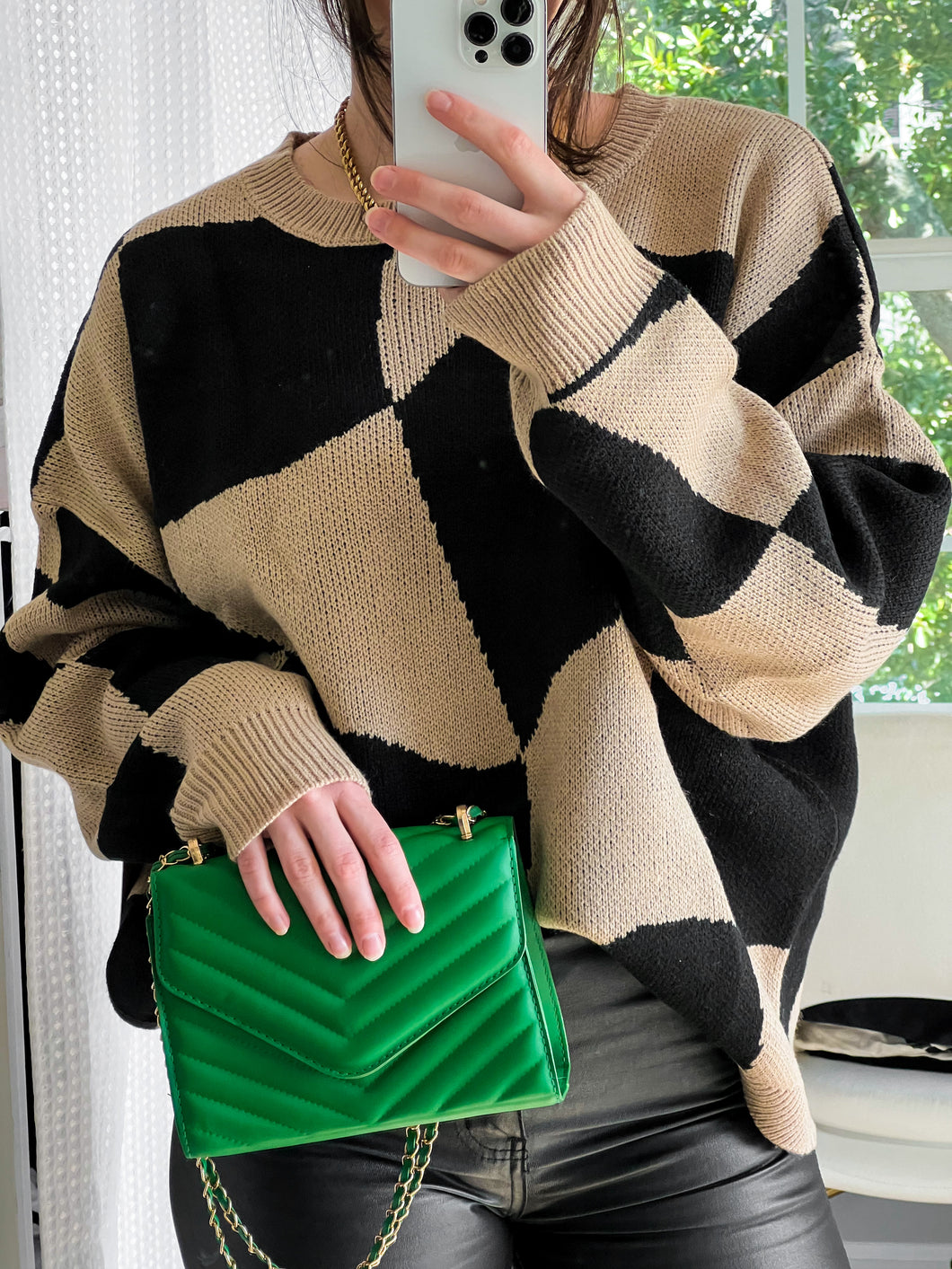 Patterned Oversized Pullover Sweater